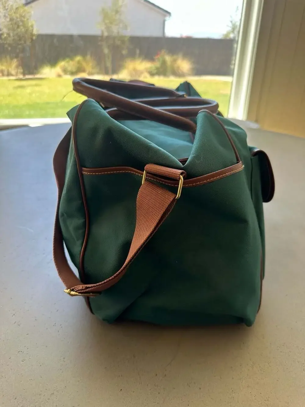 Polo Ralph Lauren Vintage Green Canvas and Leather Trim Travel Duffle Bag